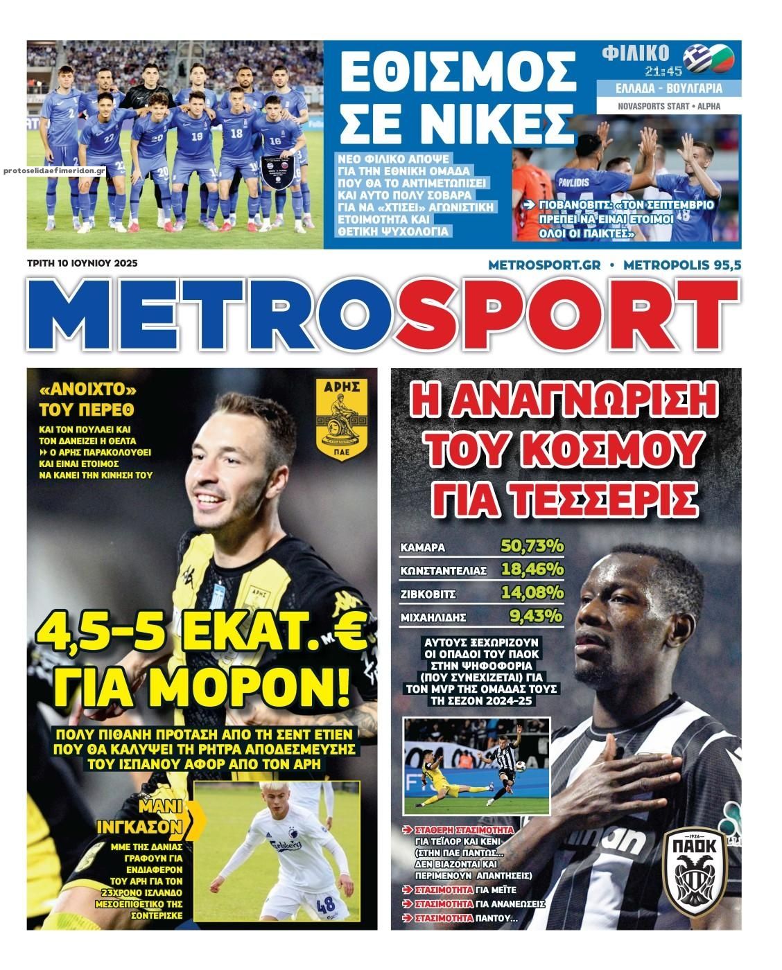 Πρωτοσέλιδο Metro Sport - 10/06/2025
