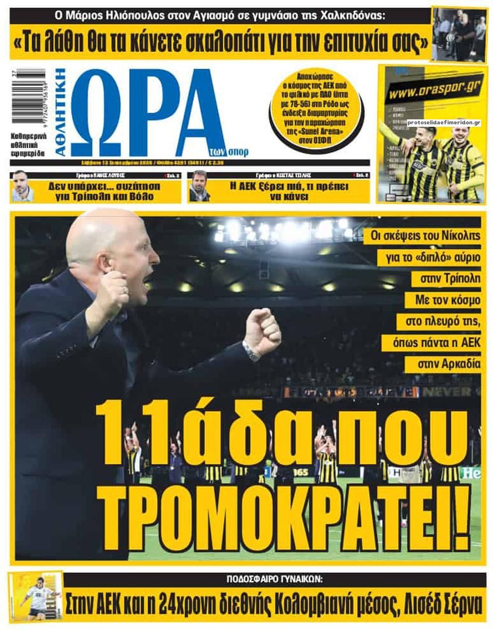 Πρωτοσέλιδο Ώρα των Σπορ - 12/09/2026