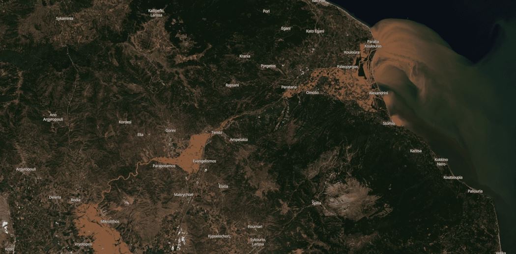 Θεσσαλικός κάμπος πλημμύρες Σεπτέμβριος 2023 δορυφορική εικόνα